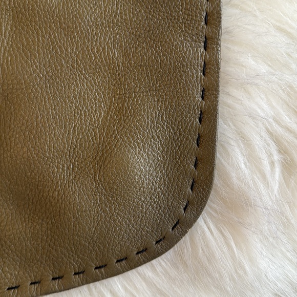 Mid Century Modern Olive Green Leather Asymmetrical Bag - Picture 7 of 11